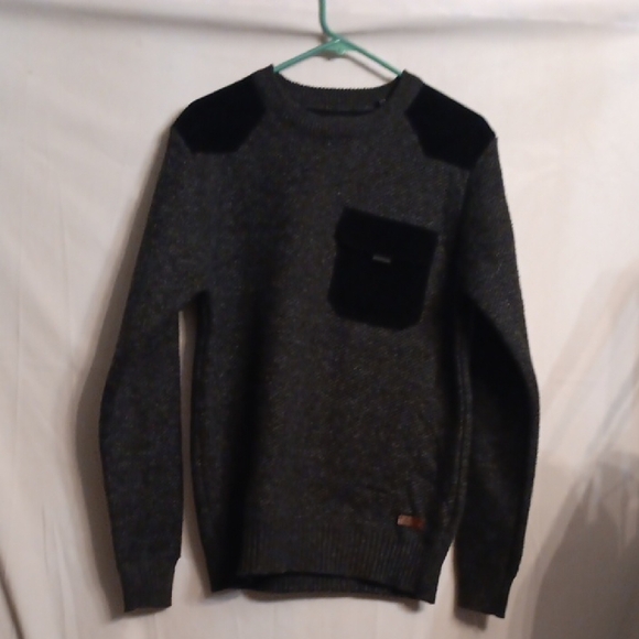 Buffalo David BittonMen's Gray Sweater with Black Cuordoroy Accents Size Small - Picture 1 of 10